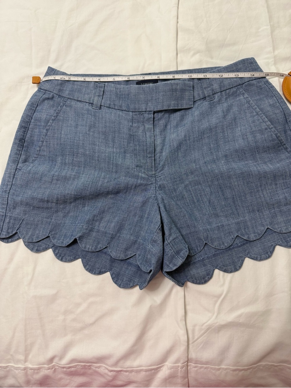 J. Crew Chambray Scalloped Hem Shorts in Blue